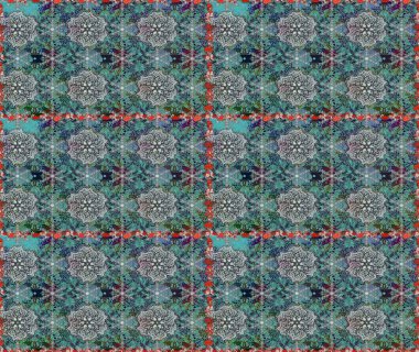 Çiçek arkaplan. Raster illüstrasyonu. Çiçek duvar kâğıdı. Gri ve mavi renkli şirin tekstil tarzında. Renkli, pürüzsüz desen.