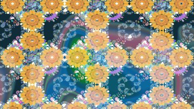 Hediye ambalaj kağıdı, tebrik kartları, posterler ve pankart tasarımı. Raster düz çiçek çizim deseni. Mavi renkte çiçekler.