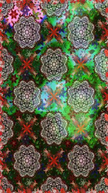 Raster illüstrasyonunda kusursuz çiçek deseni. Suluboya tarzında gri ve yeşil renkte çiçekler.