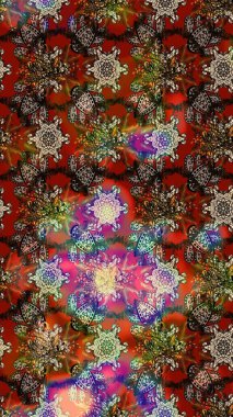 Klasik taslak çizimi. Raster çiçek izi. Çiçek kahverengi, kırmızı ve bej çizim deseni.