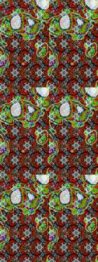 Kahverengi, gri ve kırmızı renklerde Asya tekstili. Raster illüstrasyonu. Çiçek desenini çiz.