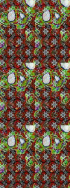 Kahverengi, gri ve kırmızı renklerde Asya tekstili. Raster illüstrasyonu. Çiçek desenini çiz.