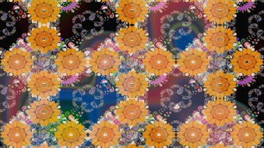 Turuncu renklerde. Güzel kumaş deseni. Raster illüstrasyonu. Raster illüstrasyonunda çiçek deseni çizimi.