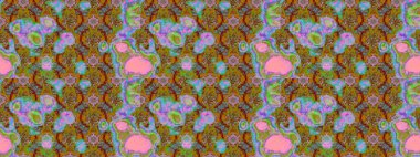 Çiçekli karalama şeklinde Raster çiçek deseni. Nazik, sevimli çiçek arkaplanı. Yeşil ve kahverengi renkte çiçekler.