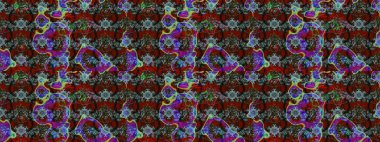 Çok kahverengi ve kırmızı zarif küçük çiçekler ve kahverengi ve kırmızı renkli komik böcekler, raster desen, illüstrasyon.