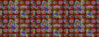 El çizimi çiçekli soyut çizim kalıbı. Kahverengi ve kırmızı renkte çiçekler. Raster illüstrasyonu.