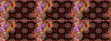 Düz Çiçek Elementleri Tasarımı. Raster illüstrasyonunda kusursuz çiçek deseni. Renkli Bahar Temalı Kusursuz Arkaplan. Siyah ve kahverengi renkte çiçekler.