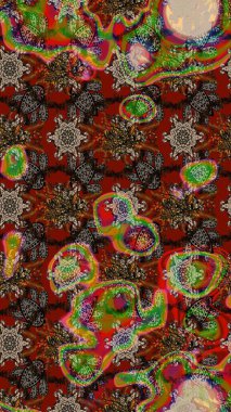 Parlak renkli çiçekleri ve kahverengi ve kırmızı renkte yaprakları olan harika bir çiçek deseni. Moda baskıları için zarif bir şablon. Modern çiçek arkaplanı. Halk stili.