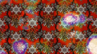 Raster illüstrasyonu. Tropik çiçek desenleri. Kahverengi ve kırmızı renkte çiçekler.