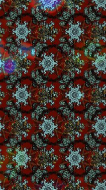 Raster illüstrasyonu. Çiçek desenli çizim. Kırmızı ve kahverengi renkte çiçekler. Raster illüstrasyonu. Asya tekstil tarzında.