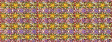 Raster illüstrasyonu. Kahverengi ve sarı renkli çiçekler. Tropik, dikişsiz çiçek deseni..