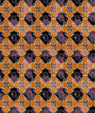 Güzel kumaş deseni. Raster suluboya deseni, narin çiçekler, turuncu çiçekler, tebrik kartı şablonu..