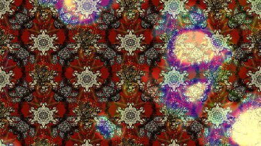 Çiçek desenli çizim. Raster illüstrasyonu. Asya tekstil tarzında. Kahverengi ve gri renkli çiçekler. Raster illüstrasyonu.