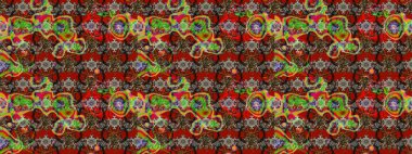 Çiçek süslemeli çizim deseni. Kırmızı ve kahverengi renkte çiçekler. Raster illüstrasyonu.