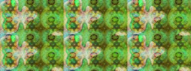 Retro tekstil tasarım koleksiyonu. 1950-1960 motifleri. Çiçekli ipek eşarp. Yeşil ve nötr yeşil ve nötr. El çizimi çiçek elementleri ile soyut çizim raster deseni.