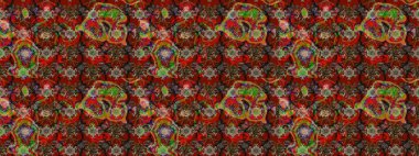 Parlak çiçekli halı deseni kahverengi ve kırmızı renklerde..