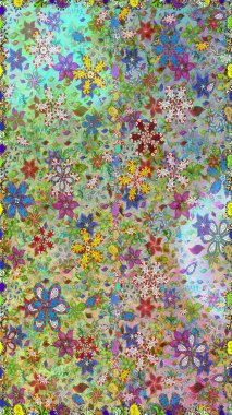 El çizimi. Tarafsız ve yeşil renklerde çiçekler. Çiçeklerle kusursuz desen. Suluboya çizimi.