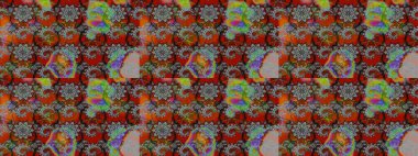 Çiçek desenli çizim. Raster illüstrasyonu. Asya tekstil tarzında. Gri ve kahverengi renkli çiçekler. Raster illüstrasyonu.