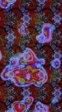 3D çiçekler, eskiz. Raster illüstrasyonu. Kahverengi ve kırmızı renklerde.