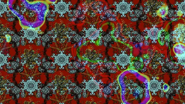 Raster illüstrasyonu. Kırmızı ve kahverengi kıvırcık çiçekler kırmızı ve kahverengi renklerde şekillenirler. Klasik çiçek tasarım elementleri.