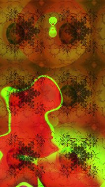 Raster illüstrasyonu. Şirin çiçekli eskiz deseni ve kahverengi ve kırmızı renklerde yapraklar, suluboya çiçek deseni, duvar kağıdı, kart veya kumaş için fayanslı.