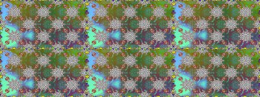 Yeşil ve gri renklerde parlak çiçekli halı ile kusursuz desen..