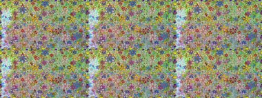 Raster illüstrasyonunda kusursuz çiçek deseni. Düz Çiçek Elementleri Tasarımı. Renkli Yaz Temalı Kusursuz Arkaplan. Tarafsız ve yeşil renkte çiçekler.