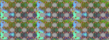 Yeşil ve gri renklerde parlak çiçekli halı ile kusursuz desen..