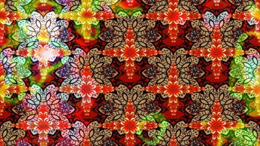 Raster illüstrasyonundaki çiçek desenli çizim. Kırmızı ve kahverengi renklerde. Güzel kumaş deseni. Raster illüstrasyonu.