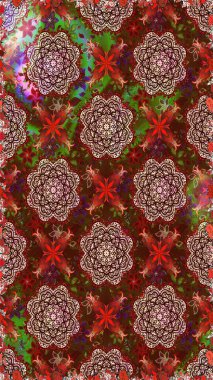 Kahverengi ve kırmızı renkte çiçekler. Düz Çiçek Elementleri Tasarımı. Raster illüstrasyonu. Asya tekstil tarzında. Kusursuz çiçek deseni. Renkli Bahar Teması Kusursuz Arkaplan.