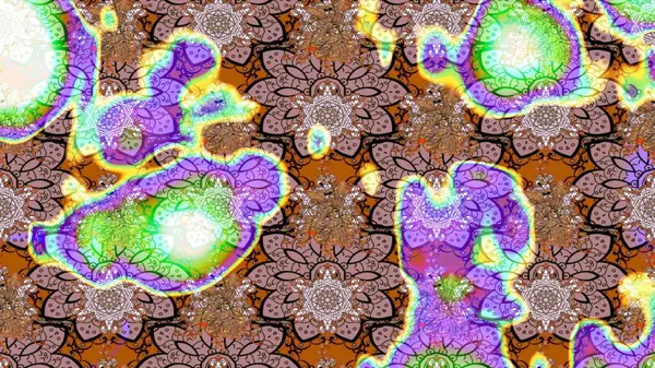 Şirin çiçekli eskiz deseni ve nötr renklerde yapraklar, suluboya çiçek deseni, duvar kağıdı, kart veya kumaş için fayanslı. Raster illüstrasyonu.