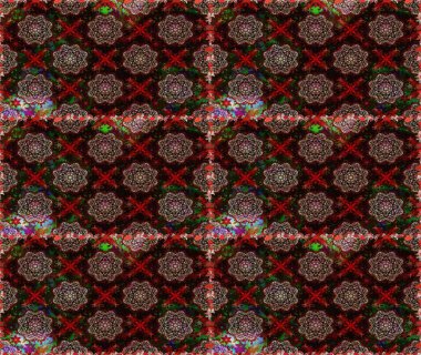 Raster illüstrasyonu. Yumuşak, bahar çiçekleri siyah ve kahverengi renklerde. Patlayan çiçekler soyut olarak yerleştirilmiş. Raster deseni.