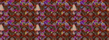 Elle çizilmiş çiçek desenli Raster çizimi. Tekstil, kumaş, ambalaj, hatıra defteri için hoş bir çiçek arkaplanı. Çocuksu tasarım. Kahverengi ve kırmızı arkaplanda.