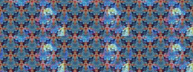 Çiçek desenli çizim. Raster illüstrasyonu. Asya tekstil tarzında. Mavi ve nötr renklerde çiçekler. Renkli Bahar Teması eskiz kalıbı. Düz Çiçek Elementleri Tasarımı.