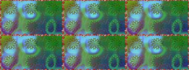 Renkli grunge, koyu yeşil ve mavi çiçeklerle soyut bir arka plan oluşturur. İşlemeli çiçekli, dikişsiz desen. İzler, kumaş, duvar kağıtları, tekstil için raster dokusu.