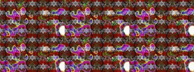 Nakış desenli çiçek deseni. Renkli grunge, soyut arkaplanı kologri ve kırmızı çiçeklerle süslüyor. İzler, kumaş, duvar kağıtları, tekstil için raster dokusu.