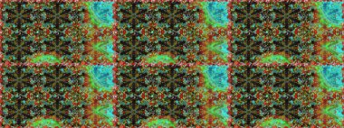 Dekoratif simetri arabesk. Doğum günü kartı, davetiye ya da afiş için iyidir. Raster illüstrasyonu. Kahverengi renklerde altın. Kusursuz ortaçağ çiçek desenleri..