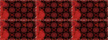 Siyah ve kırmızı renklerde etnik çiçeklerle kusursuz bir desen. Raster Çiçek İllüstrasyon Şirin Tekstil.