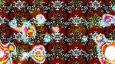 Renklerle. Çiçek duvar kağıdı. Çizim kalıbı. Raster illüstrasyonu. Hint süsü. Renkli süs kenarı.