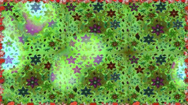 Raster çiçek izi. Klasik taslak çizimi. Çiçek yeşili ve nötr dikişsiz desen. Raster Yumuşak kumaş deseni.