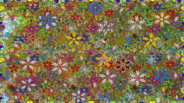 Küçük çiçekte güzel bir desen. Kusursuz. Moda baskıları için zarif bir şablon. Motley illüstrasyonu. Küçük renkli çiçekler. Çiçekli bahar çiçekleri.