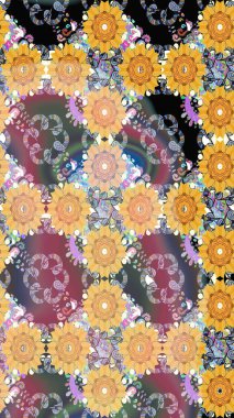 Raster çiçek desenli çiçek deseni, yapraklar, dekoratif elementler, sıçrama, lekeler, el çizimi kontur çizgileri ve Doodle çizim stili, grafik raster çizim çizimi.