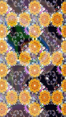 Sarı renkli çiçek desenli çizim. Sulu boya tarzında sarı renkte çiçekler.