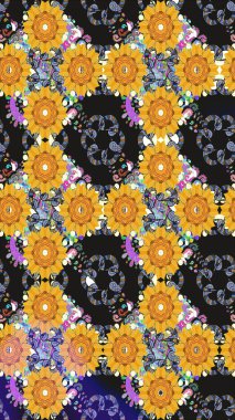 Vadinin gri renkli çiçekleri. Soyut etnik raster çizim kalıbı. Çiçekler..