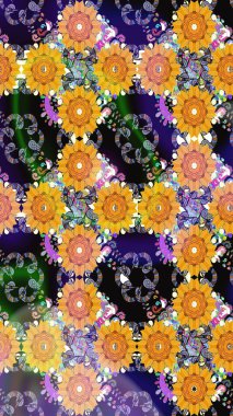 Sarı kıvırcık çiçekler sarı renkte şekillenir. Klasik çiçek tasarımı elementleri. Raster illüstrasyonu.