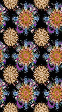 Nazik, yaz çiçekleri siyah renklerde. Raster deseni. Küçük çiçekteki sevimli çiçek deseni. Raster illüstrasyonu.