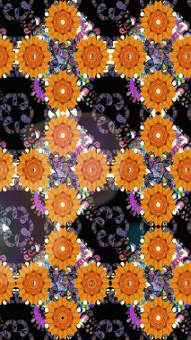 Raster deseni. Turuncu renkte yaz çiçekleri. Küçük çiçekteki sevimli çiçek deseni. Raster illüstrasyonu.