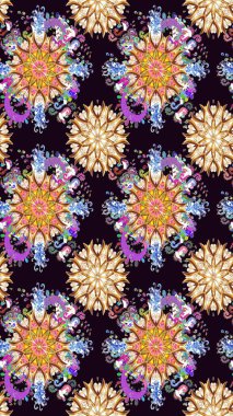 Siyah renklerde. Raster illüstrasyonundaki çiçek desenli çizim. Güzel kumaş deseni. Raster illüstrasyonu.