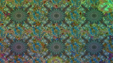 Karalama çiçekleri kusursuz desen. Yeşil ve mavi el çizimi desen. Sanat ilham verici ve mavi renkli çiçekler ve arkasında iz bırakıyor. Raster deseni.