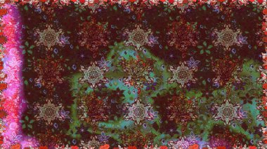 Gentle, spring floral on brown and purple colors. Raster pattern. Exploding flowers abstractly placed. Raster illustration.